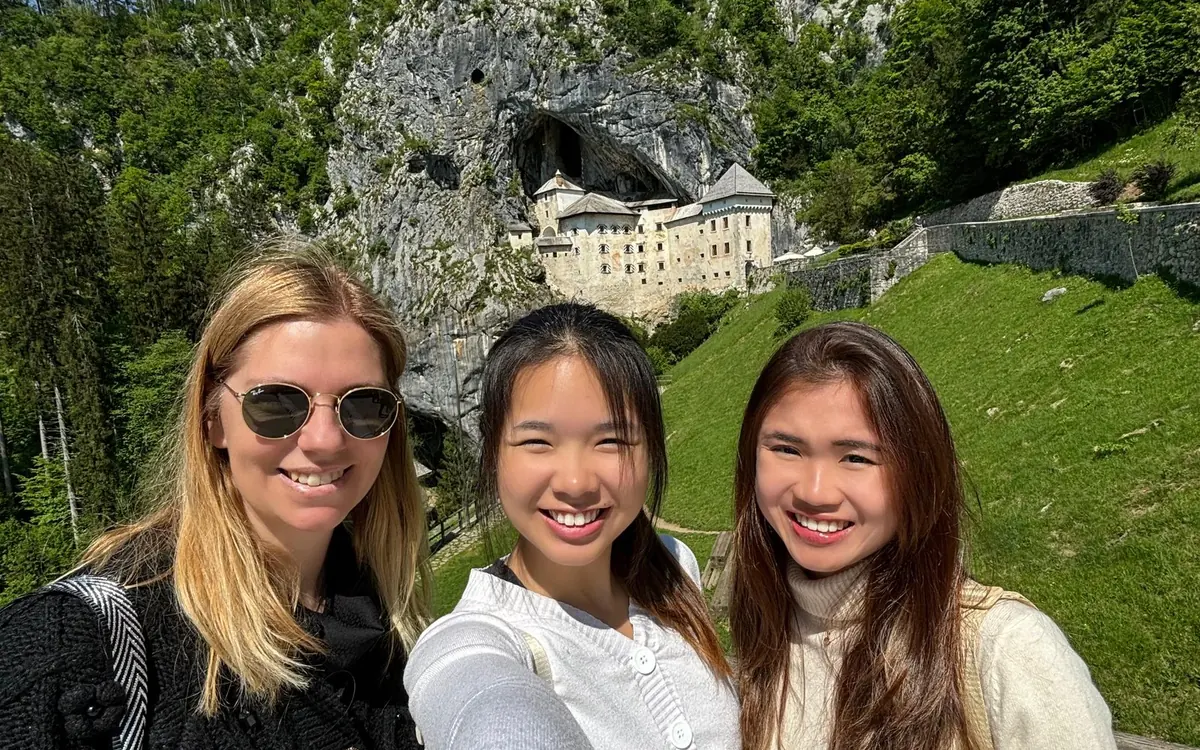 Predjama Castle built into the mouth of a cave in a cliff face near Postojna